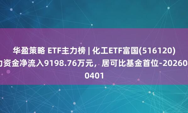 华盈策略 ETF主力榜 | 化工ETF富国(516120)主力资金净流入9198.76万元，居可比基金首位-20260401
