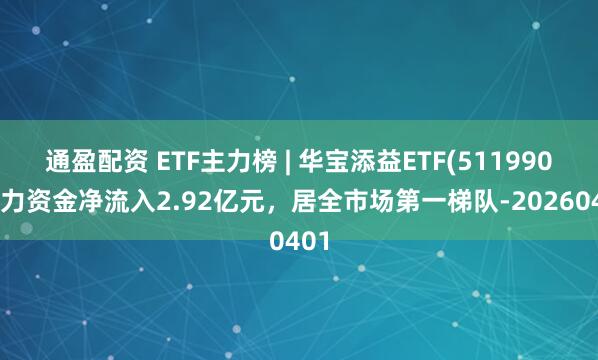 通盈配资 ETF主力榜 | 华宝添益ETF(511990)主力资金净流入2.92亿元，居全市场第一梯队-20260401
